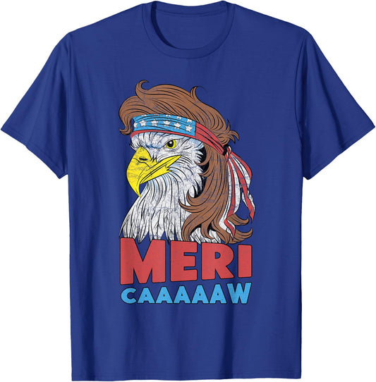 meri-caaaaaw - Eagle Mullet 4th Of July USA American Flag T-Shirt - T-Shirt | Royal