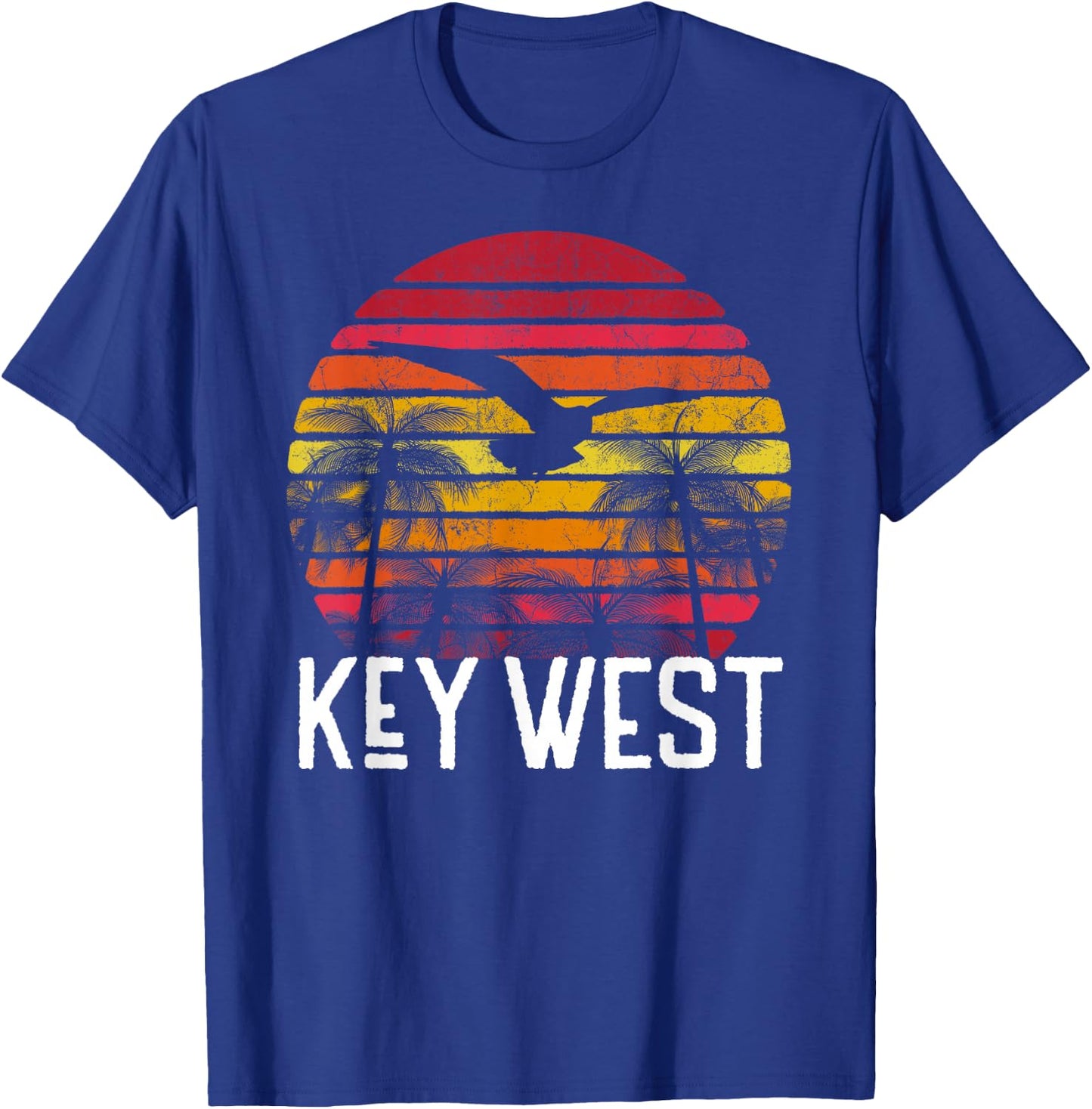 Key West Florida Vintage Retro Beach Palm Tree Surf Sunset T-Shirt - T-Shirt | Royal