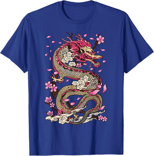 Dragon Japanese Mythology Sakura Japanese Dragon T-Shirt - T-Shirt | Royal