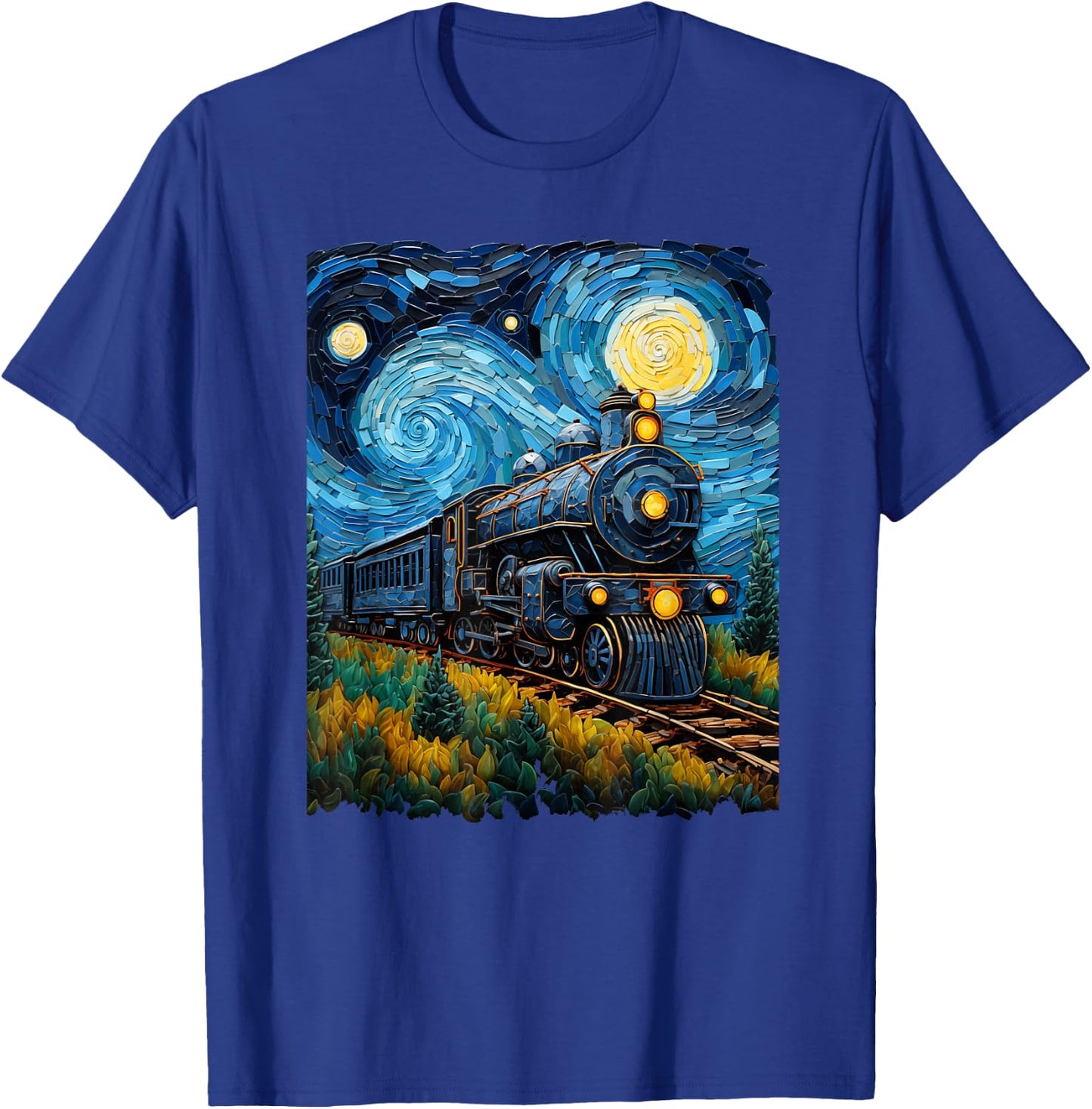 Steam Locomotive Van Gogh Style T-Shirt - T-Shirt | Royal