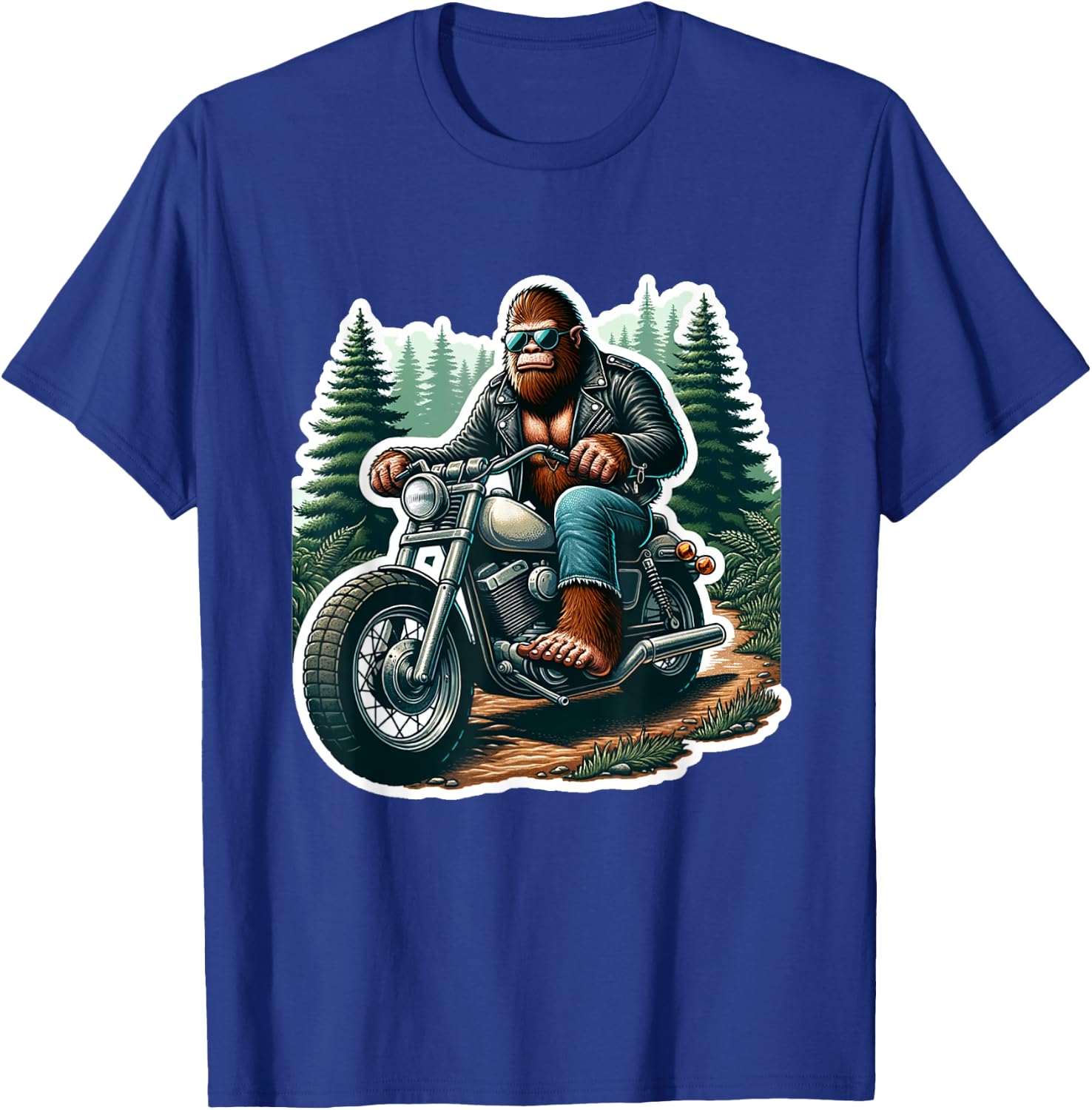 Funny Bigfoot Sasquatch Riding Motorcycle Bike Biker T-Shirt - T-Shirt | Royal