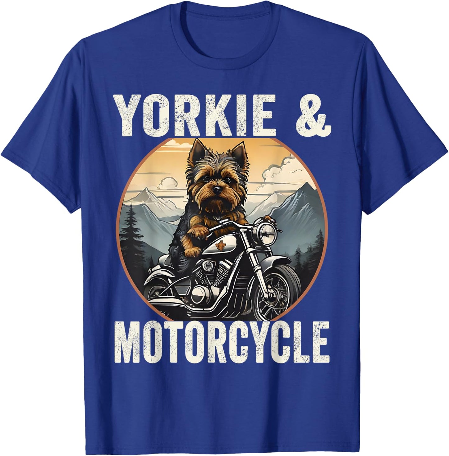 Yorkie And Motorcycle Dog Lovers Funny Motor Rides Dad Mom Women T-Shirt - T-Shirt | Royal