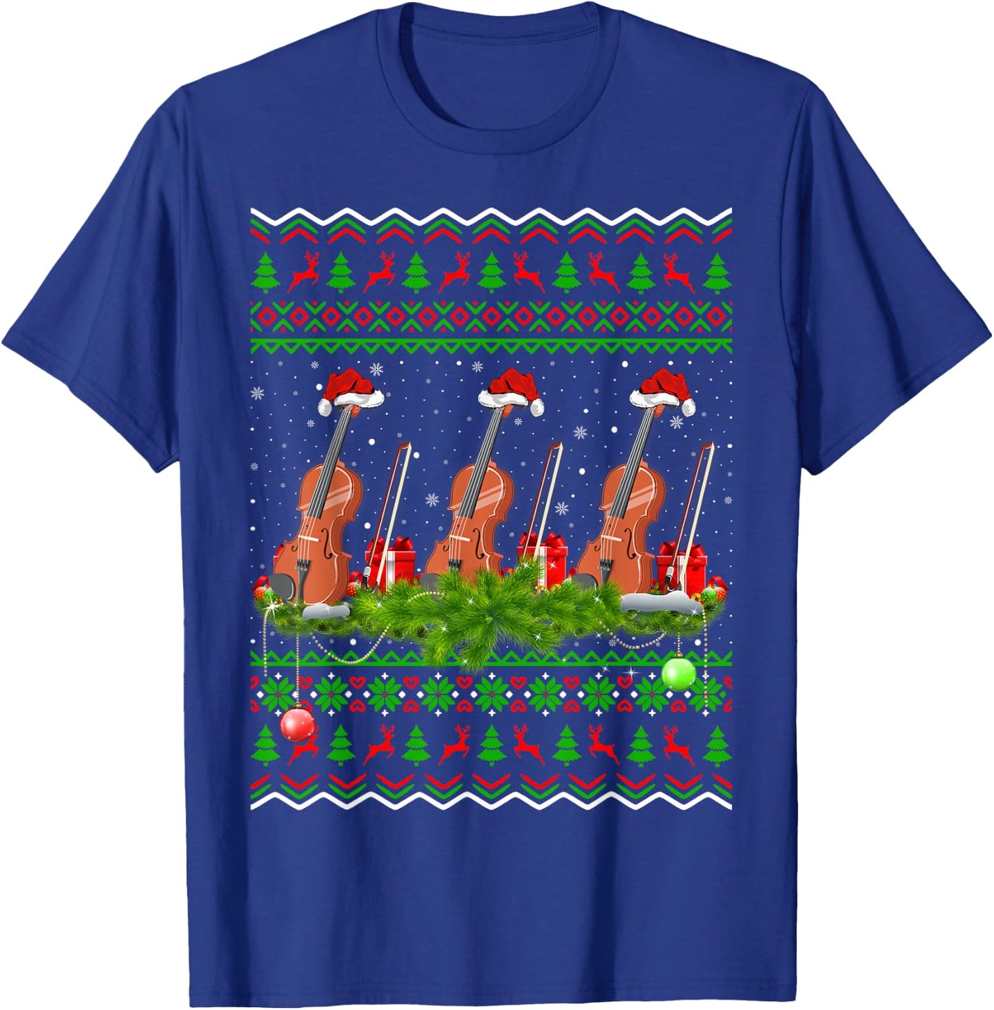 Violin Music Lover Xmas Gift Ugly Christmas Violin T-Shirt - T-Shirt | Royal