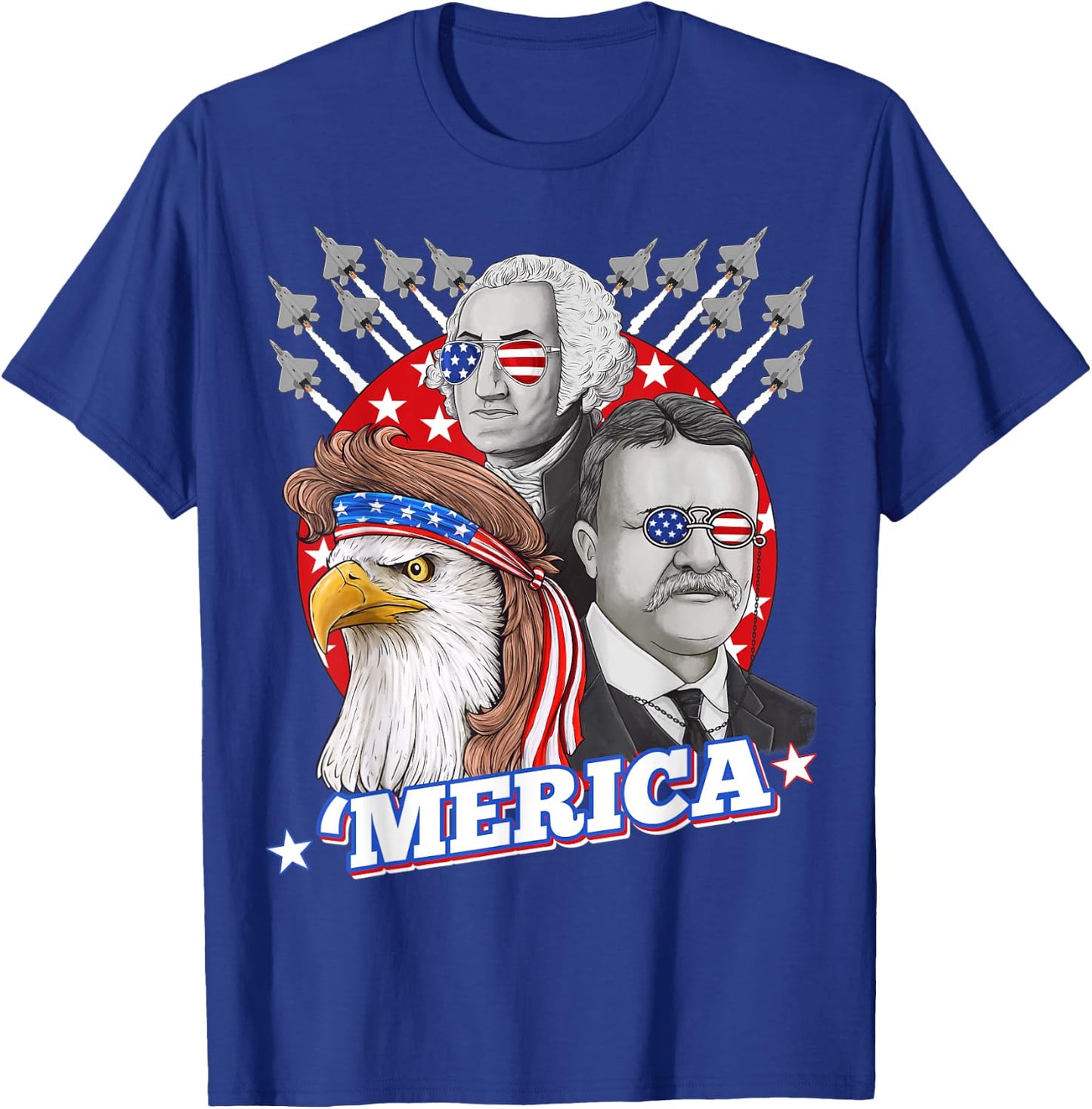 Washington Roosevelt Bald Eagle 4th Of July Patriotic Merica Kids Men T-Shirt - T-Shirt | Royal