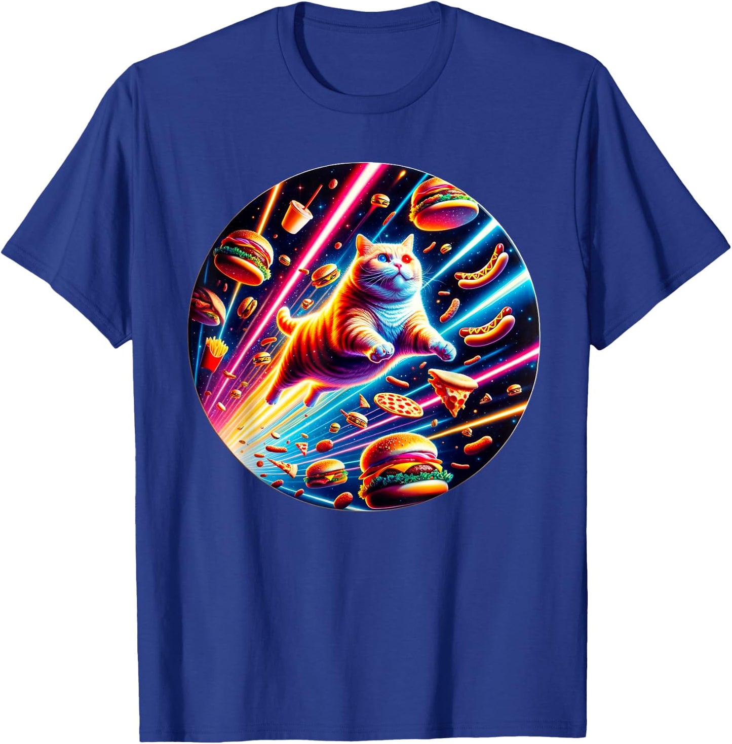 Outer Space Pizza Cat Rainbow Laser Taco Hot Dog Burrito T-Shirt - T-Shirt | Royal