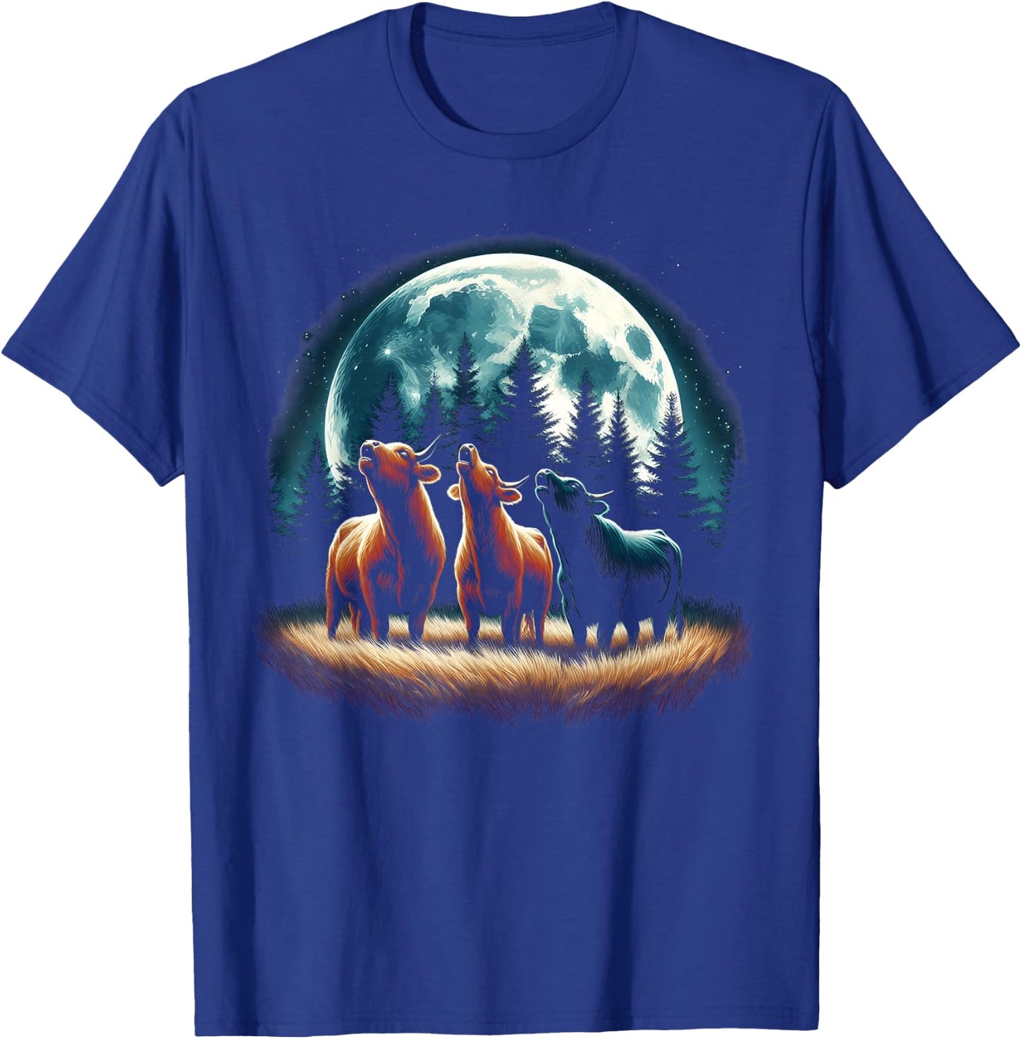 3 Cows Howling At The Moon Wolf Animal T-Shirt - T-Shirt | Royal