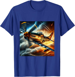 WWII Warbirds | P-51 Mustang in Dynamic Flight in the Sky T-Shirt - T-Shirt | Royal