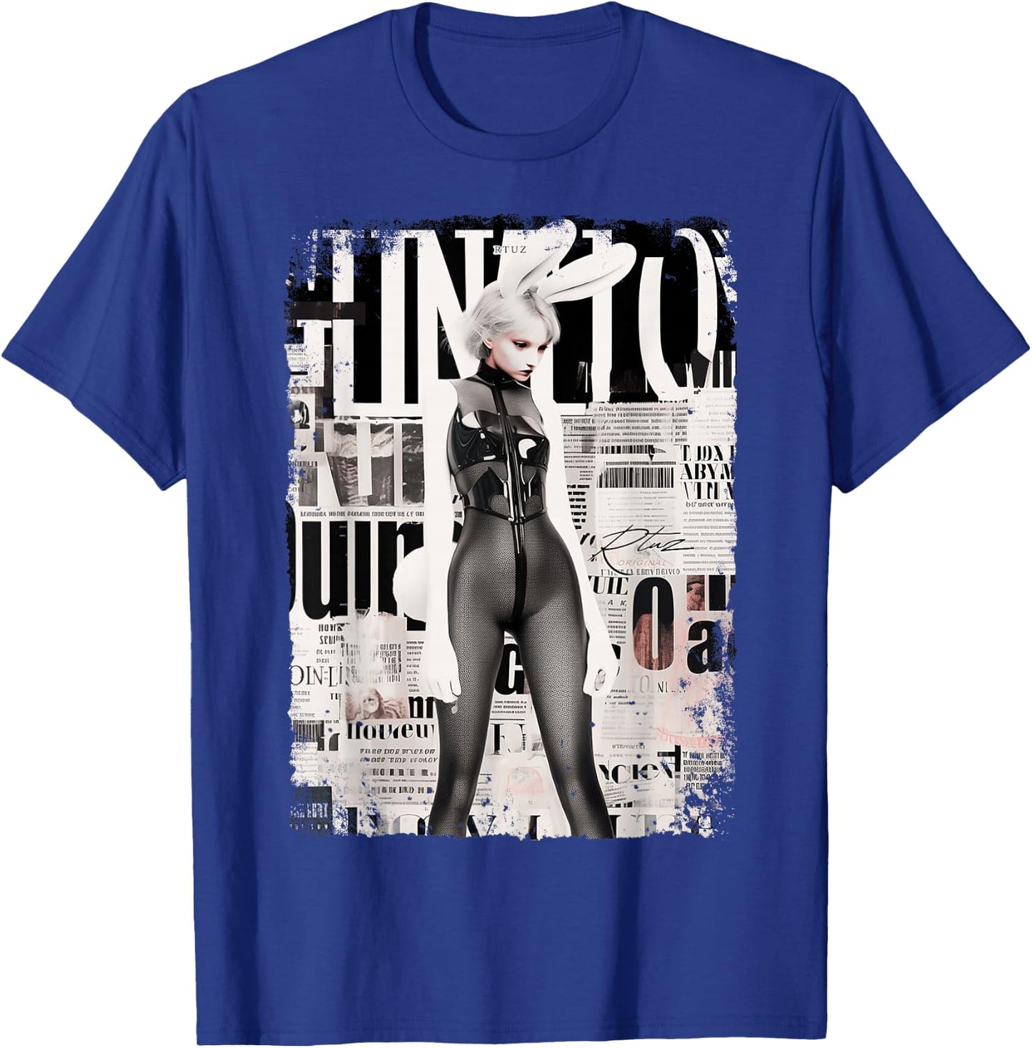 Magazine Cover Vintage Girl Bunny Collage Sexy Model Pin-Up T-Shirt - T-Shirt | Royal