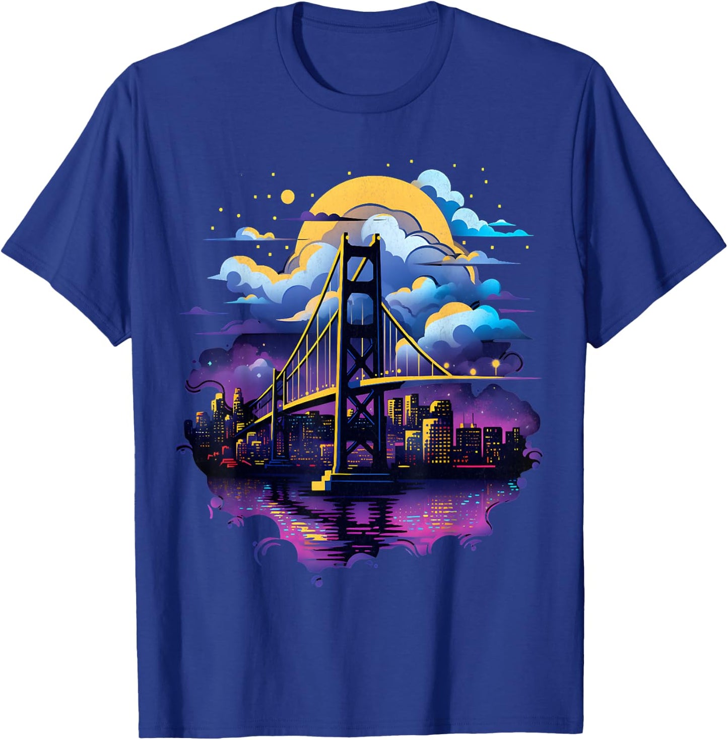 SF Bay Bridge San Francisco City California Fog City Line T-Shirt - T-Shirt | Royal