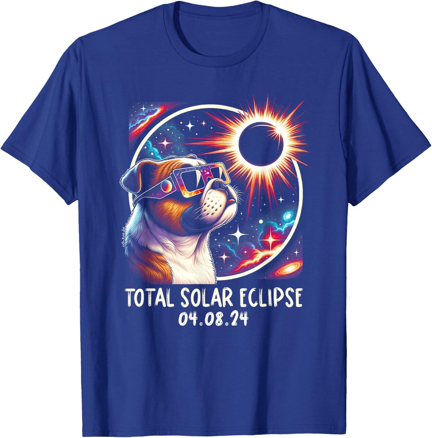 Solar Eclipse Bulldog Wearing Glasses Pet April 8 2024 Women Kids T-Shirt - T-Shirt | Royal