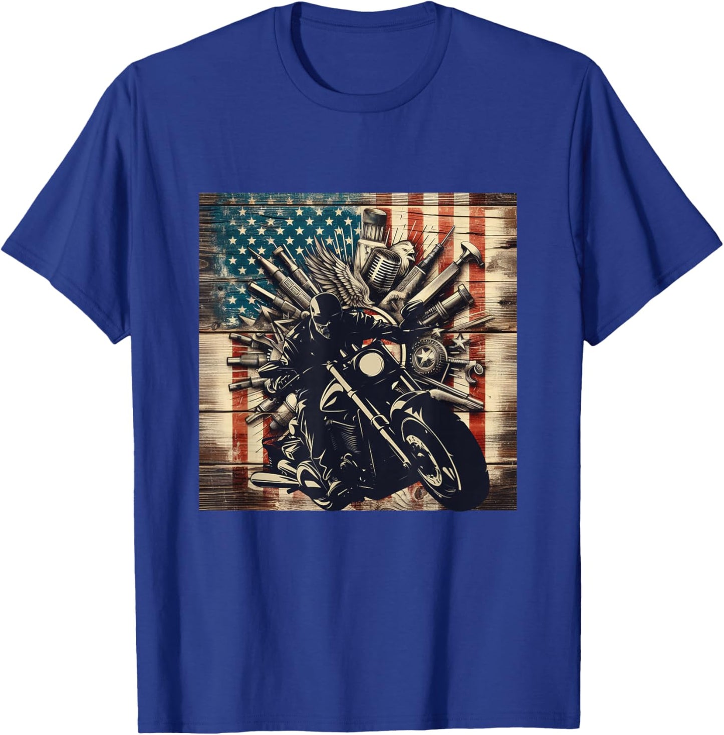 Patriotic American Flag Biker Motorcycle T-Shirt - T-Shirt | Royal