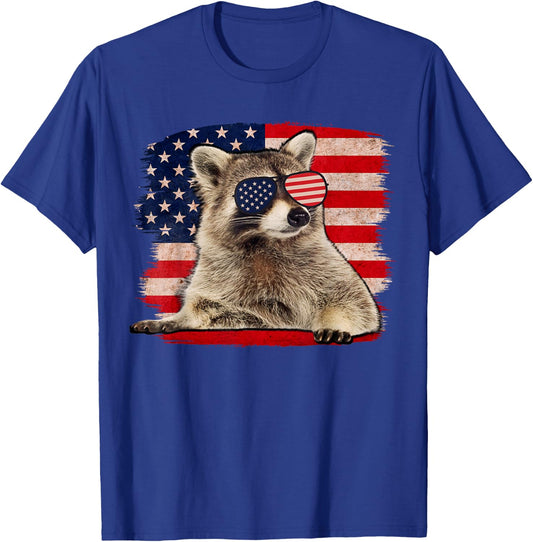 Raccoon 4th Of July American Flag Sunglasses Funny Raccoon T-Shirt - T-Shirt | Royal