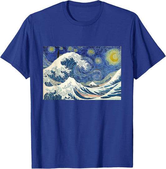 Great Wave off Kanagawa with Starry Nights van Gogh T-Shirt - T-Shirt | Royal