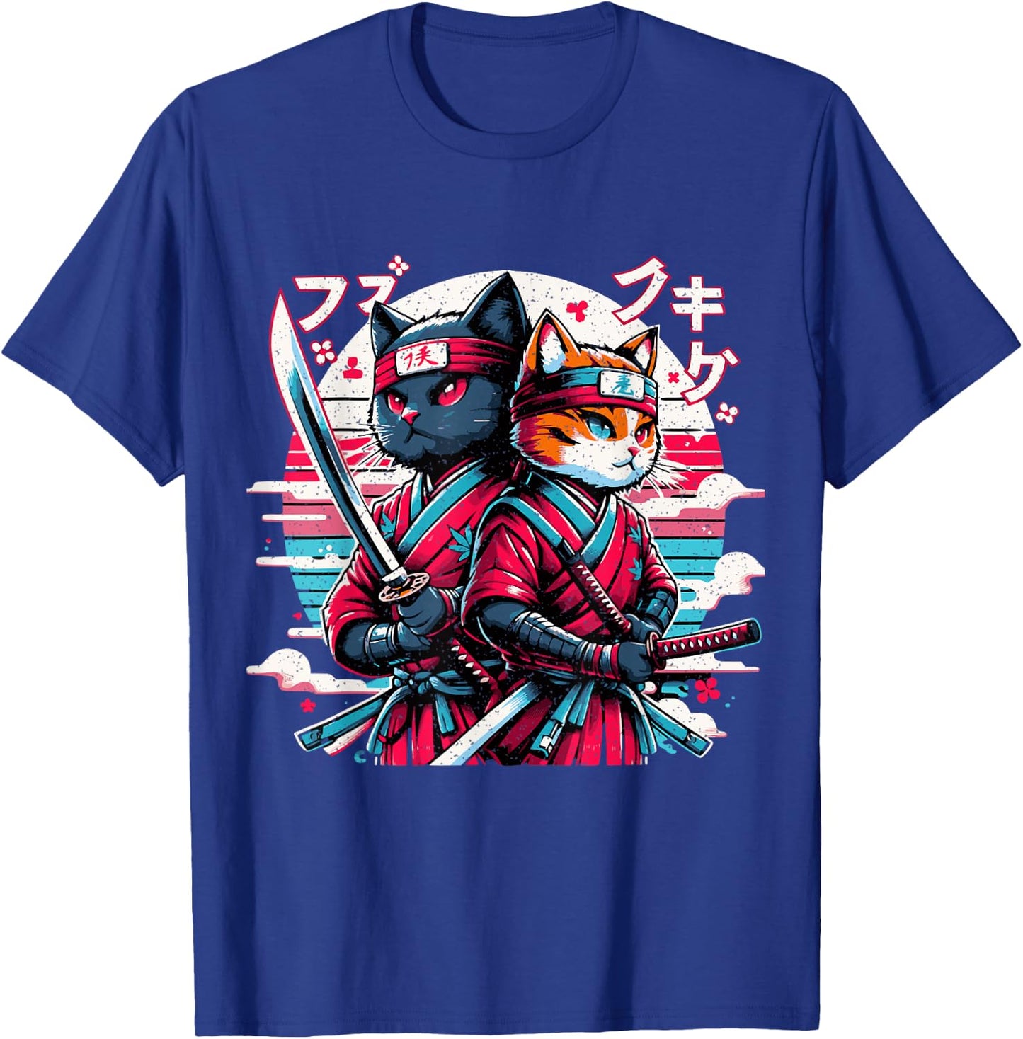 Cute Ninja Cat Couple Japanese Anime Samurai Katana Cats Women Girls Kids T-Shirt - T-Shirt | Royal