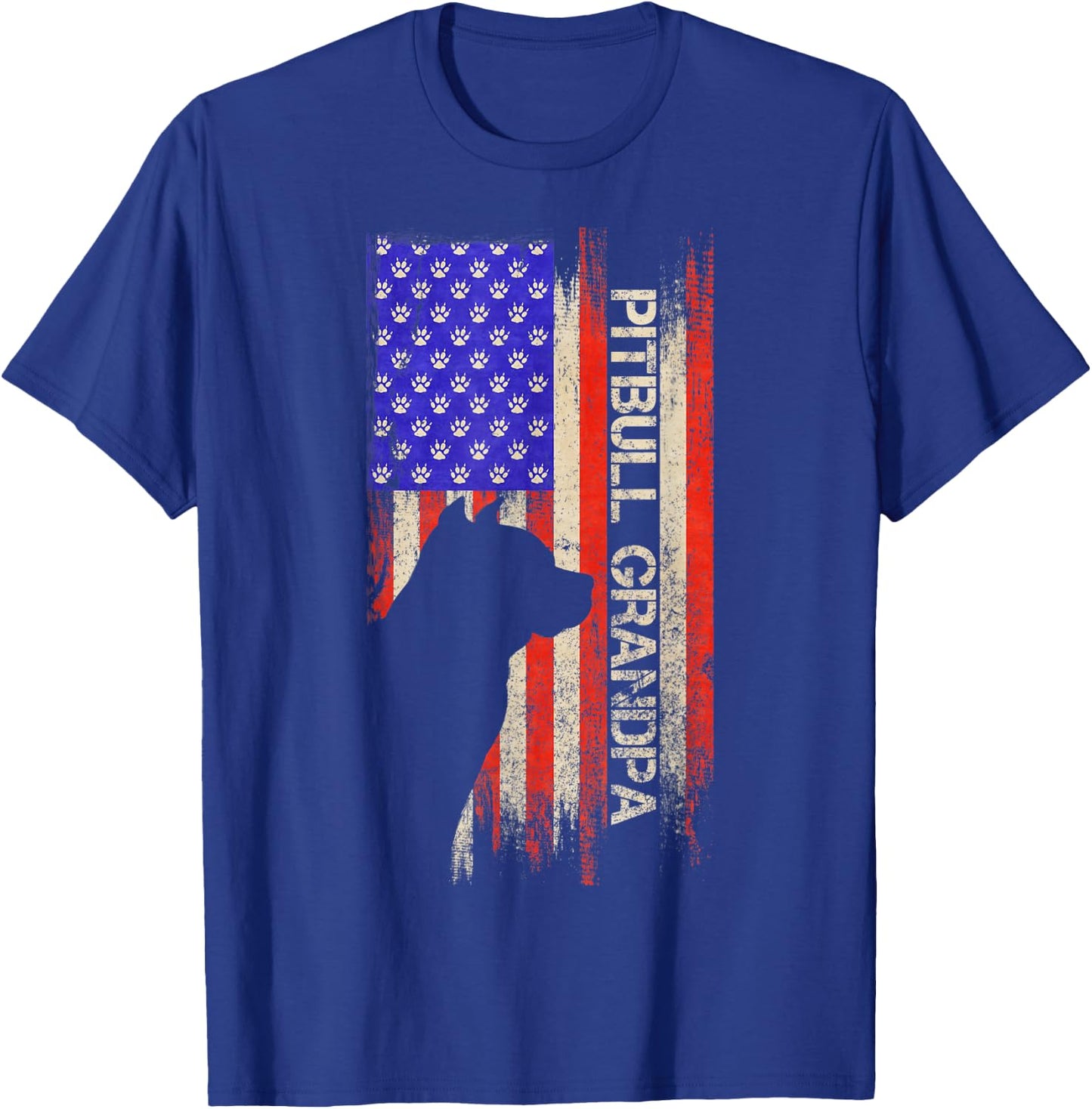 Vintage USA Flag Proud Pitbull Dog Grandpa Pittie Silhouette T-Shirt - T-Shirt | Royal