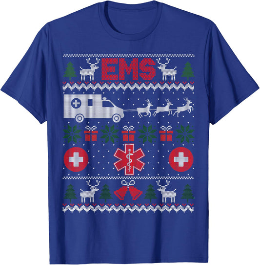 Funny EMS Paramedical Ugly Christmas Sweater T-Shirt - T-Shirt | Royal