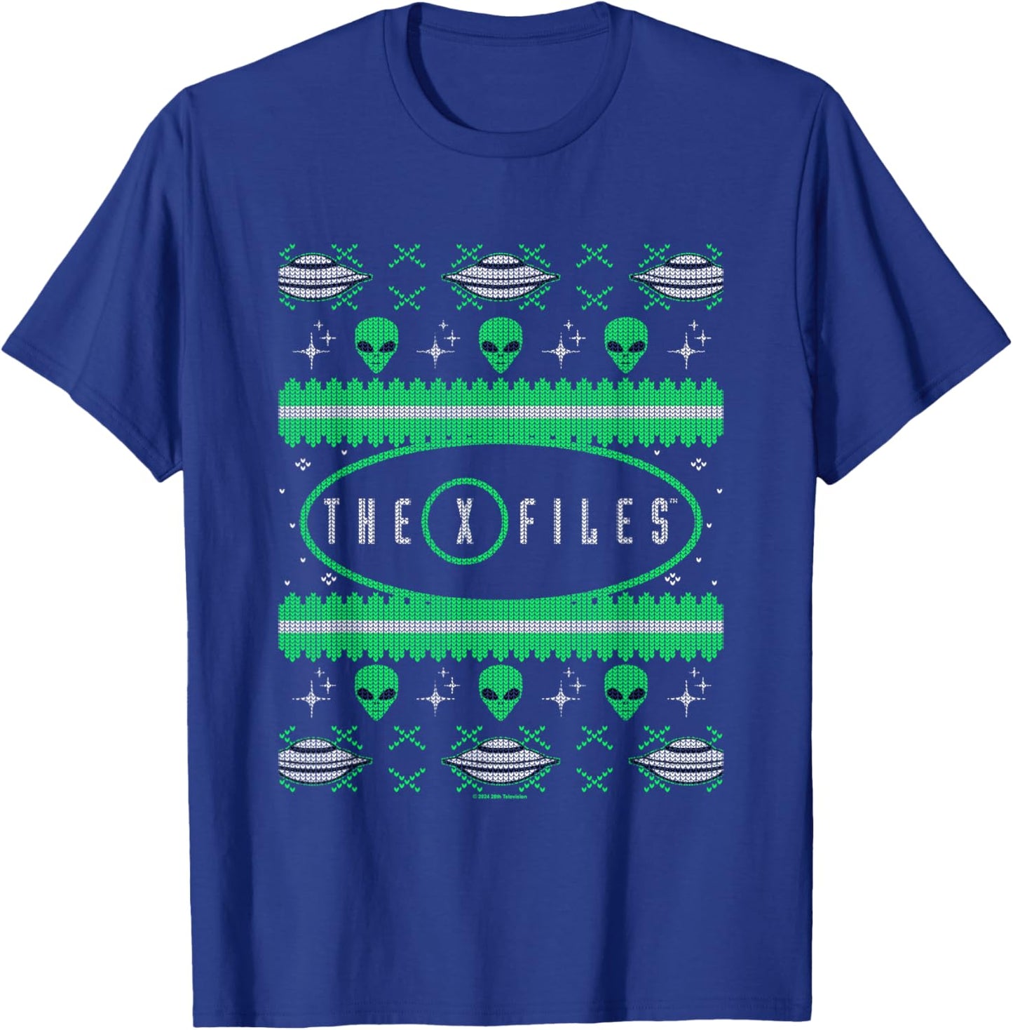X-Files Christmas Alien UFO Vintage Ugly Sweater Pattern T-Shirt - T-Shirt | Royal