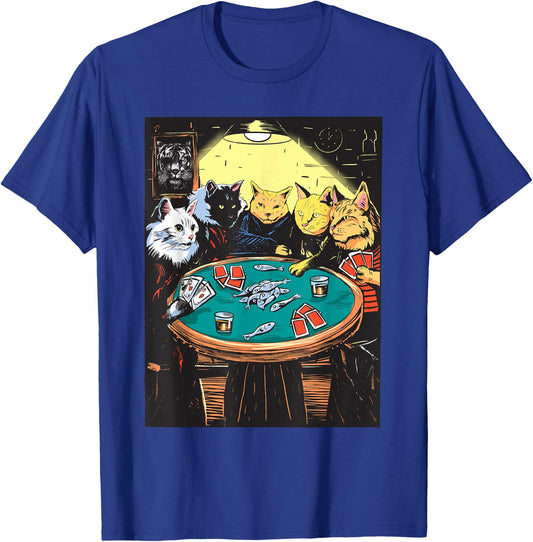 Funny Cats Playing Poker Art Cat T-Shirt - T-Shirt | Royal