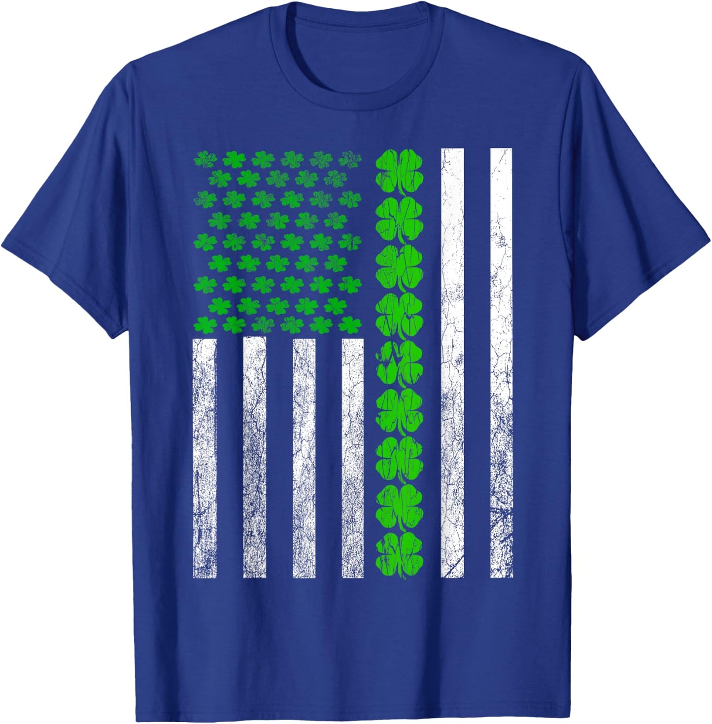 St Patricks Day Usa Lucky 4 Leaf Clovers Flag T-Shirt - T-Shirt | Royal
