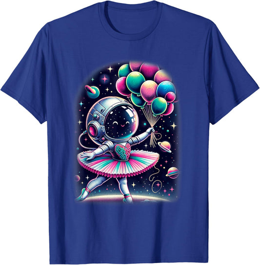 Space Astronaut Costume Ballerina Girl Shirt Planet Balloons T-Shirt - T-Shirt | Royal
