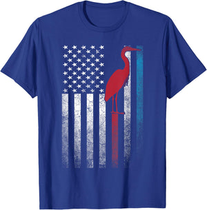 Heron Bird 4th of July American Flag America Patriotic T-Shirt - T-Shirt | Royal