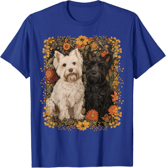 Westie and Scottie in William Morris Style Garden T-Shirt - T-Shirt | Royal