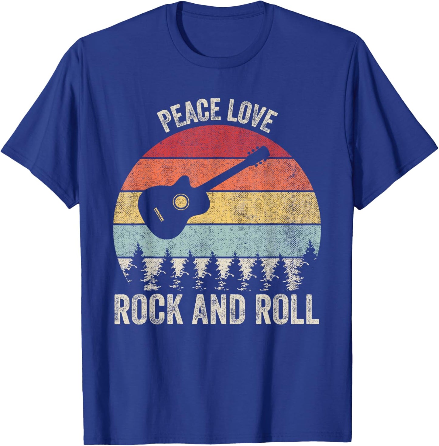Retro Peace Love Rock And Roll Shirt Music Guitar Vintage T-Shirt - T-Shirt | Royal