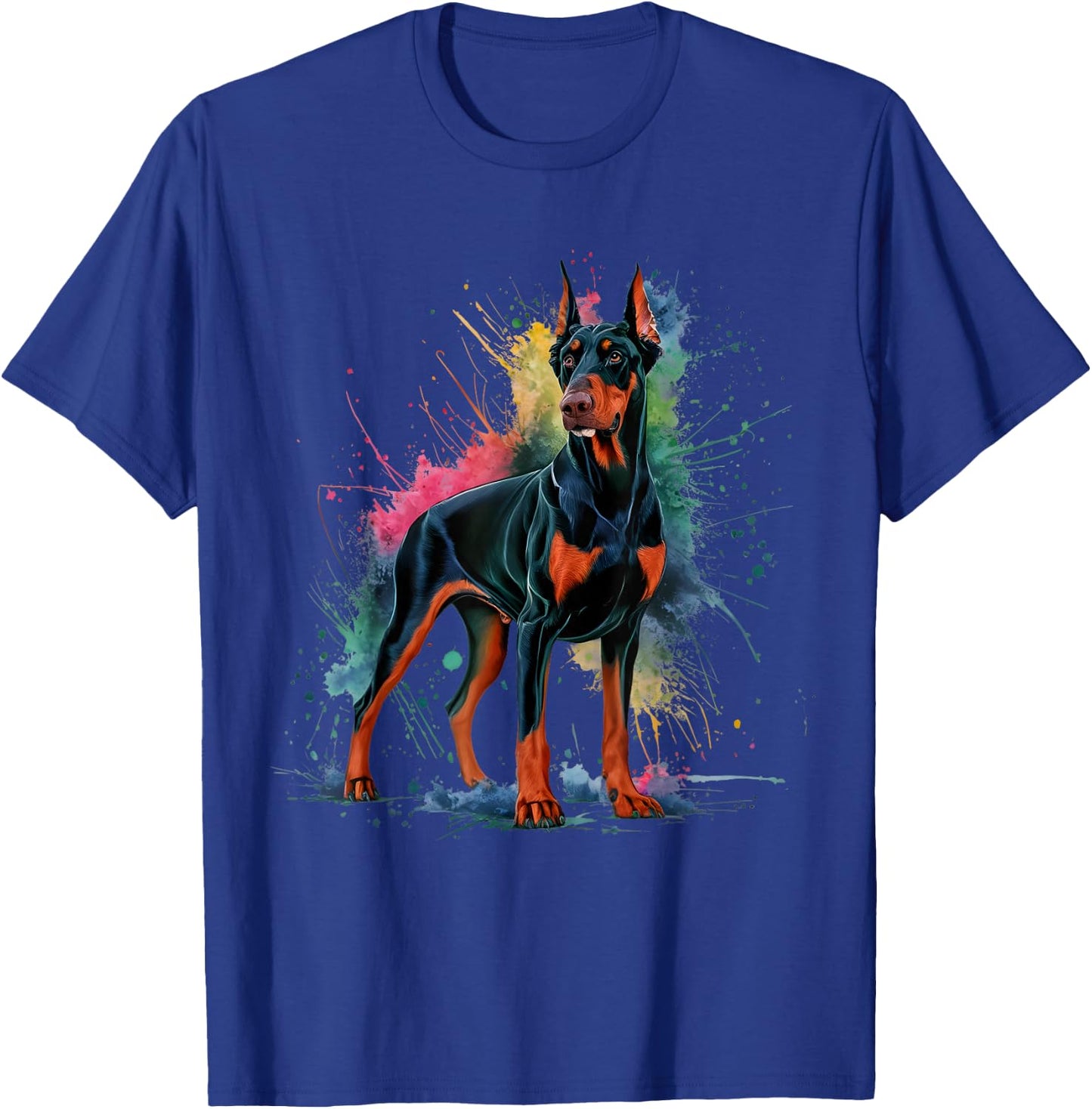 Men Woman Colorful Watercolor Doberman T-Shirt - T-Shirt | Royal
