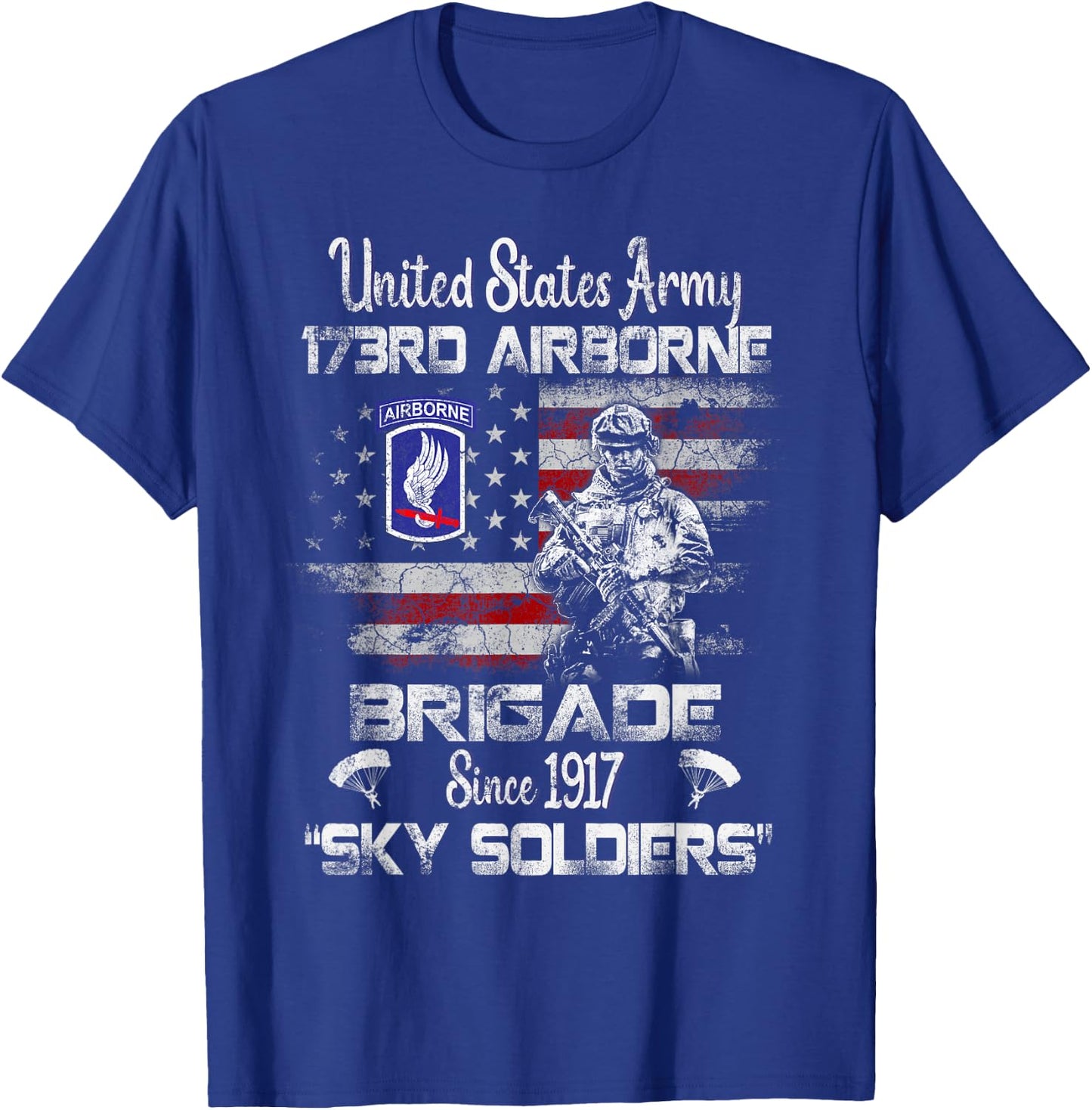 173rd Airborne Brigade Flag Veteran Airborne Paratrooper T-Shirt - T-Shirt | Royal