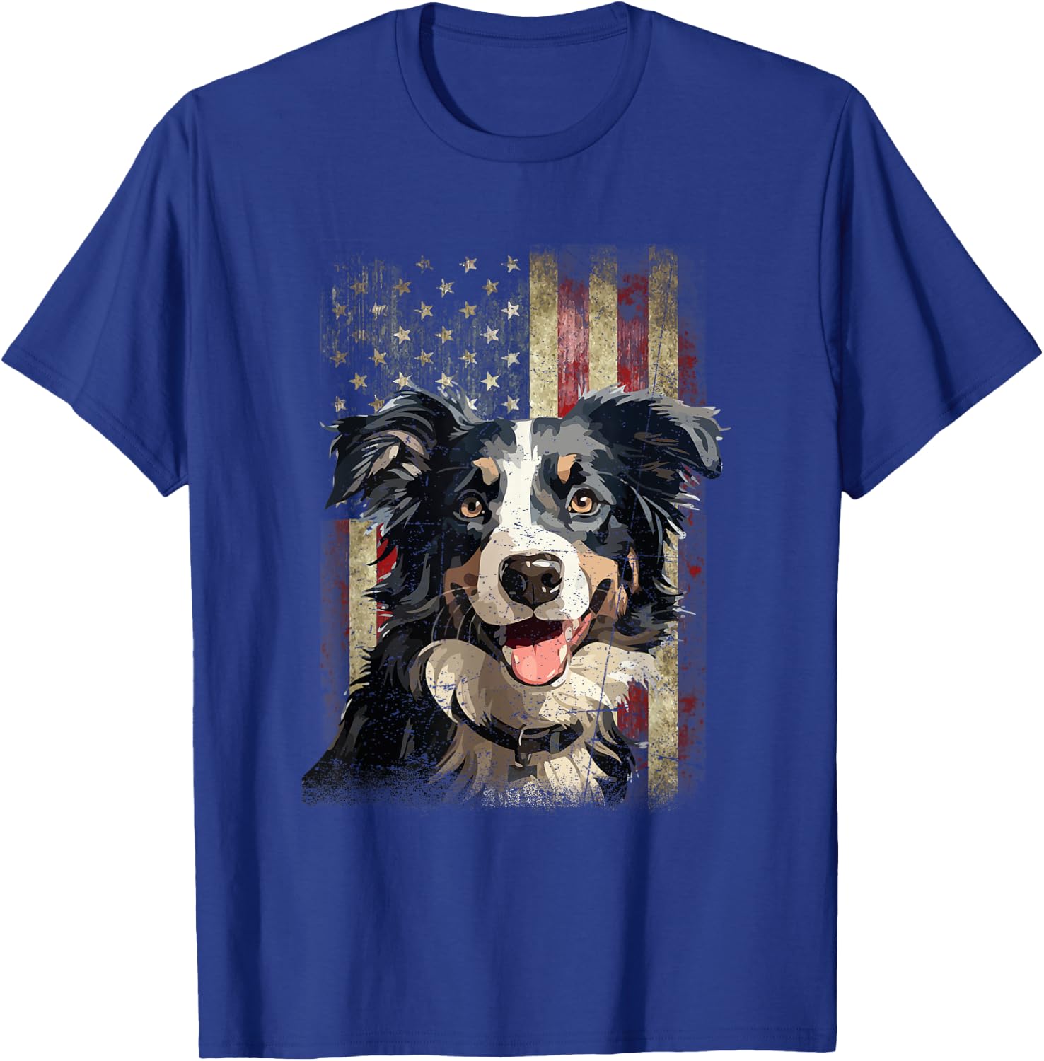 Patriotic Tricolor Border Collie Flag American USA Dog Lover Women Men T-Shirt - T-Shirt | Royal