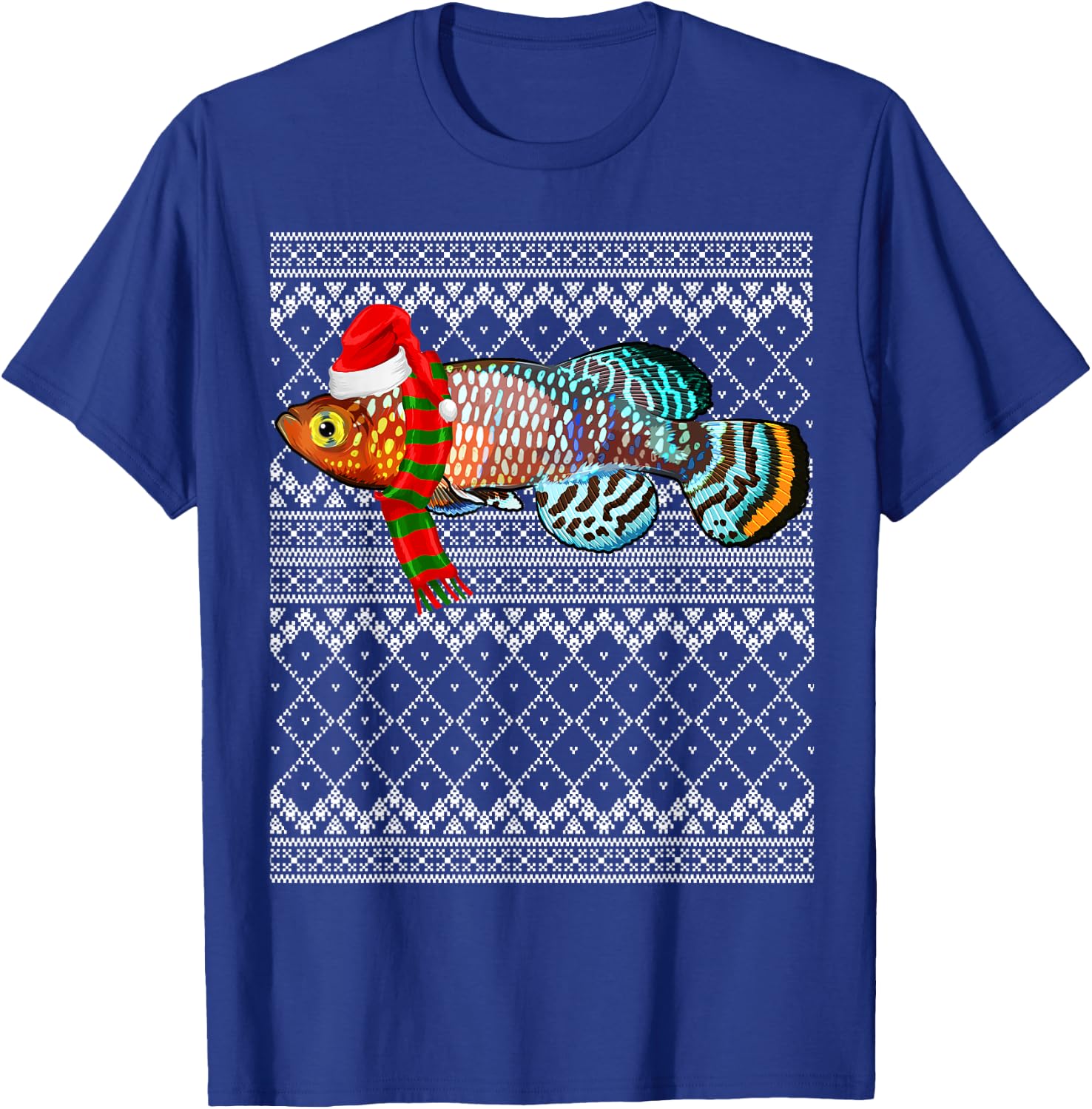 Xmas Fish Santa Hat Killifish Ugly Christmas T-Shirt - T-Shirt | Royal