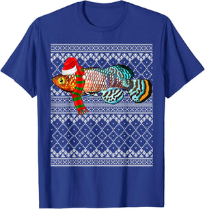 Xmas Fish Santa Hat Killifish Ugly Christmas T-Shirt - T-Shirt | Royal