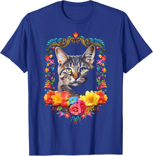 Cat Colorful Animal Flowers Art Face Graphic Cat Men Women Kids T-Shirt - T-Shirt | Royal