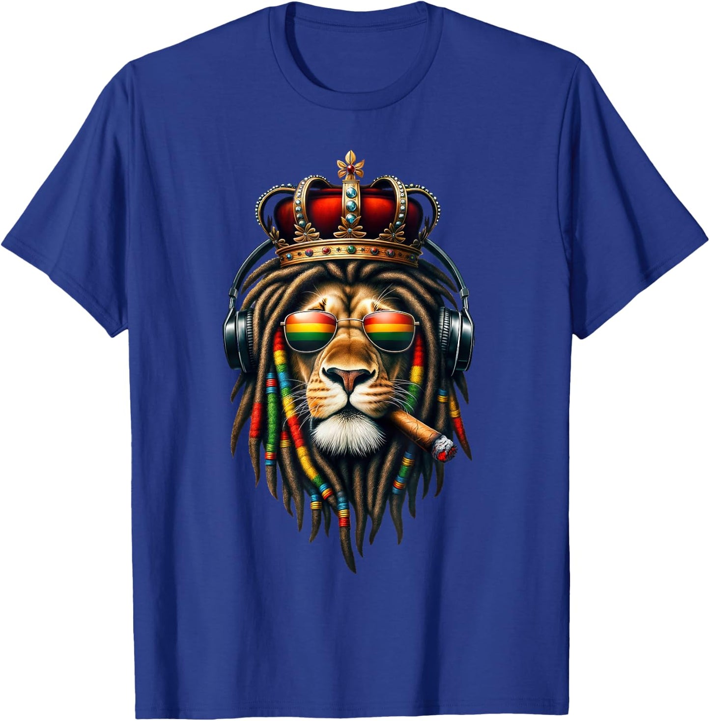 King Rasta Reggae Rastafarian Music Headphones Lion of Judah T-Shirt - T-Shirt | Royal