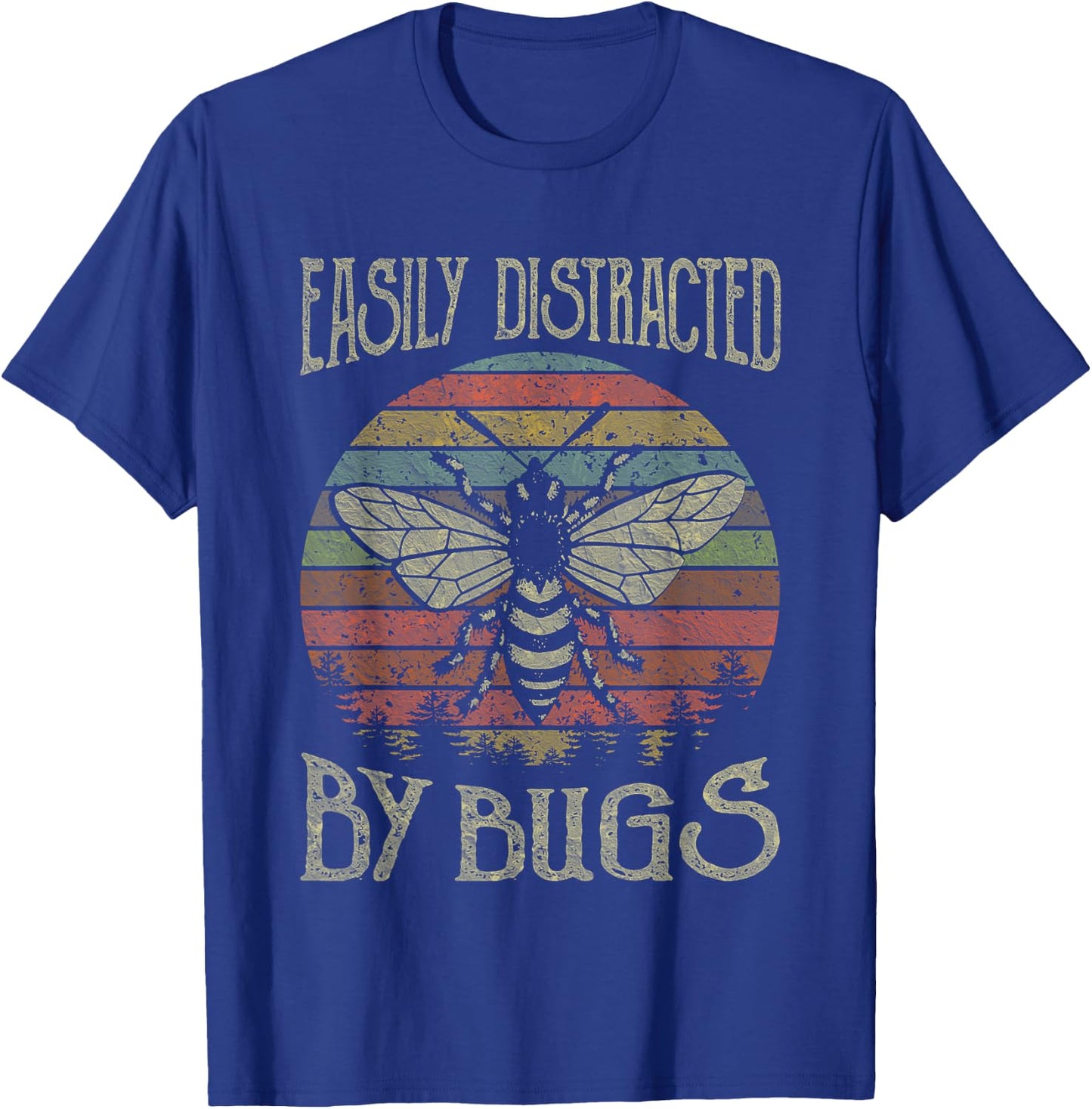Retro Vintage Funny Bees Lover Easily Distracted By Bugs T-Shirt - T-Shirt | Royal