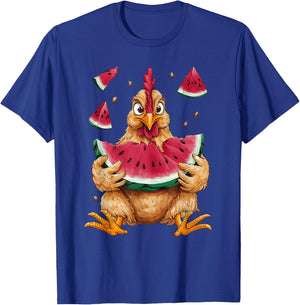 Cute Chicken Eating Watermelon Fruit Summer Men Women Girls T-Shirt - T-Shirt | Royal