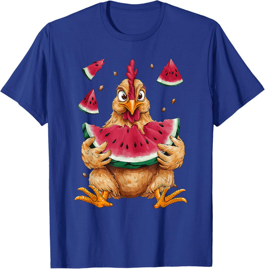 Cute Chicken Eating Watermelon Fruit Summer Men Women Girls T-Shirt - T-Shirt | Royal