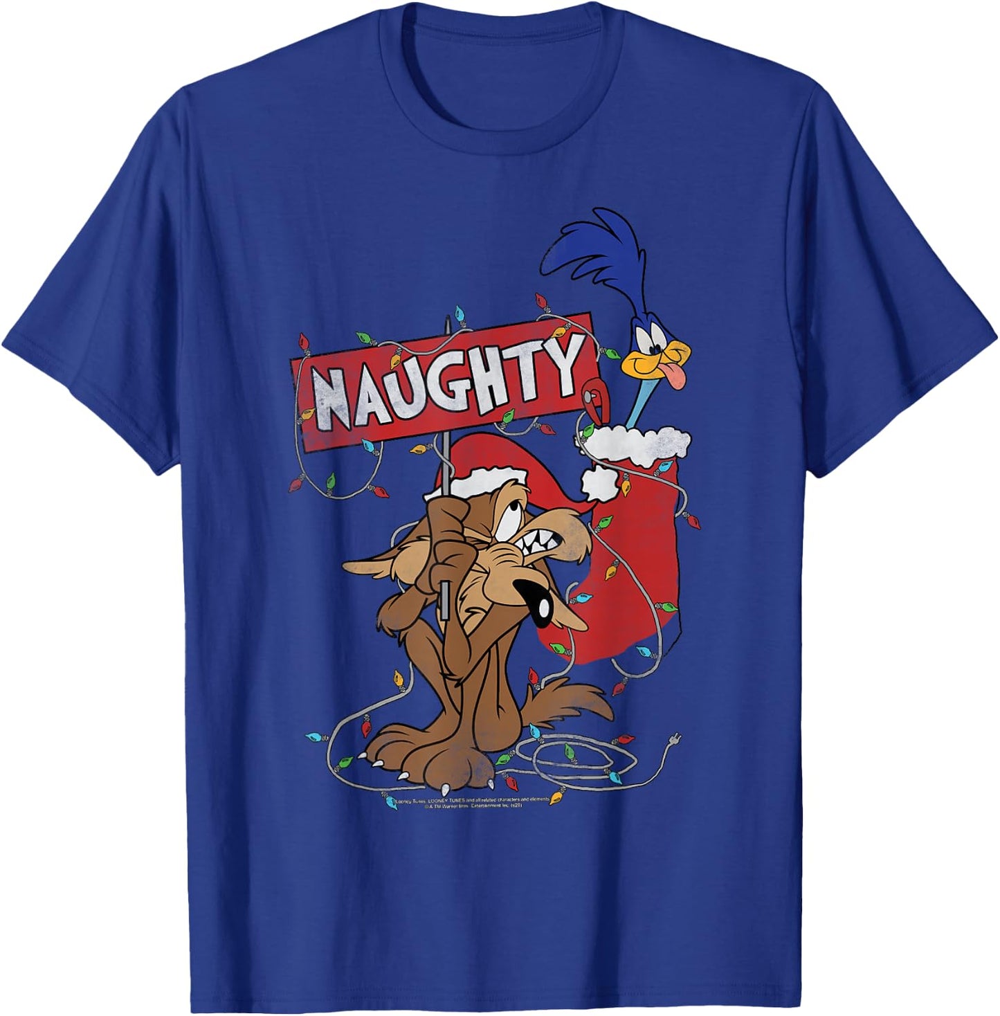 Looney Tunes Christmas Road Runner & Wile E. Coyote Naughty T-Shirt - T-Shirt | Royal