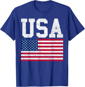 American Flag USA Patriotic Women Men Boys Girls July 4th US T-Shirt - T-Shirt | Royal
