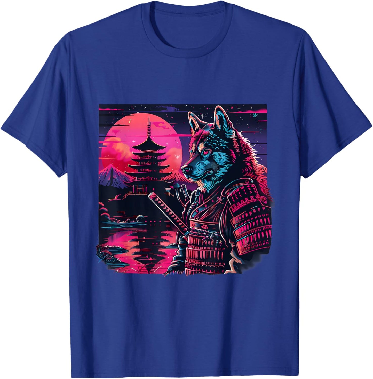 Japanese Warrior Japanese Ninja Pagoda Samurai Akita Dog T-Shirt - T-Shirt | Royal