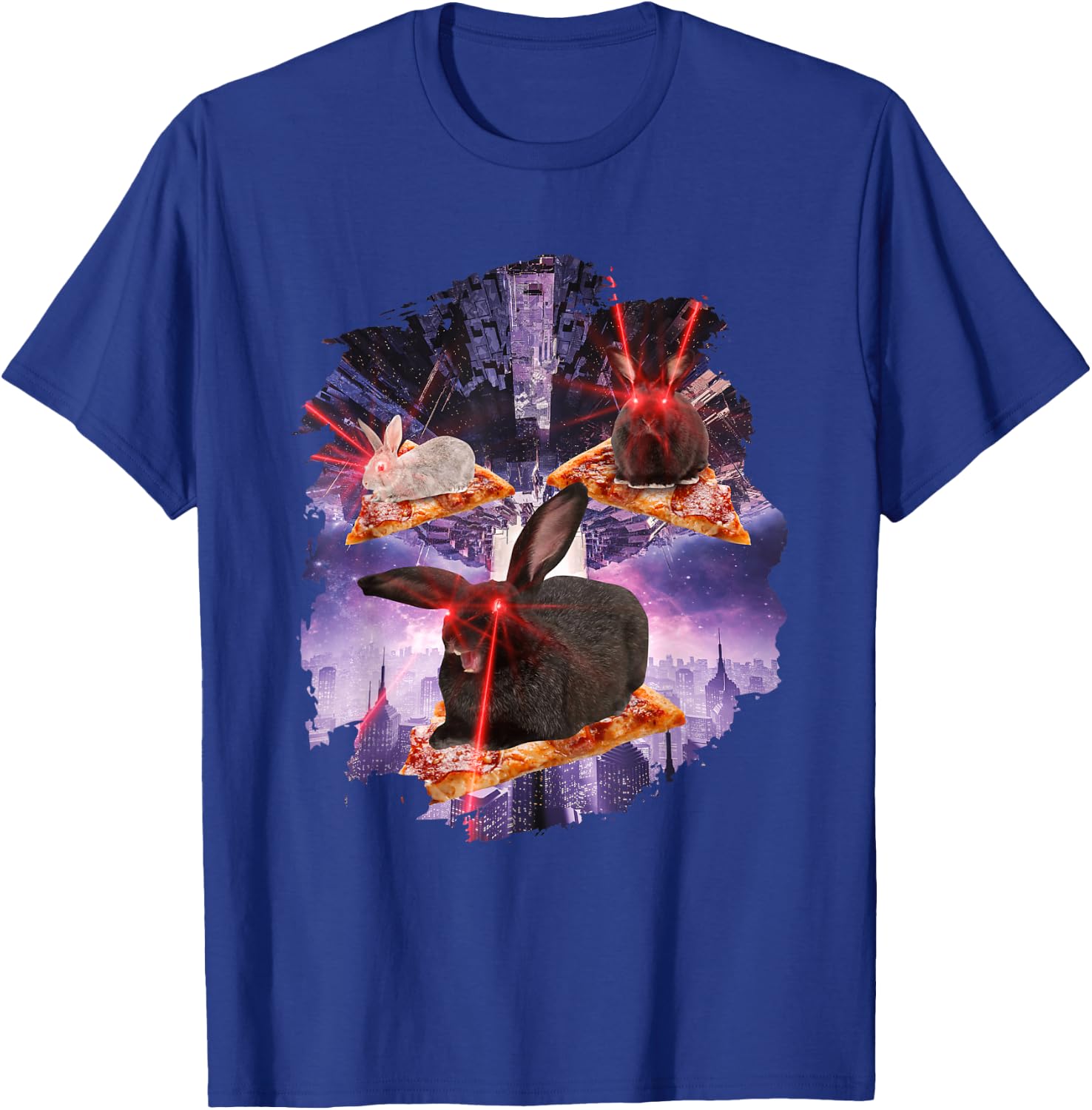 Bunnies With Laser Eyes I Rabbit Bunny Laser Space Pizza T-Shirt - T-Shirt | Royal
