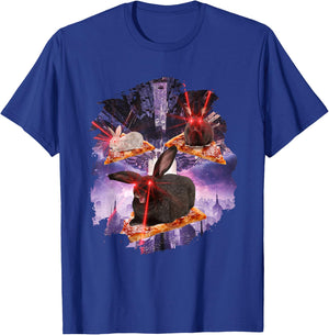Bunnies With Laser Eyes I Rabbit Bunny Laser Space Pizza T-Shirt - T-Shirt | Royal