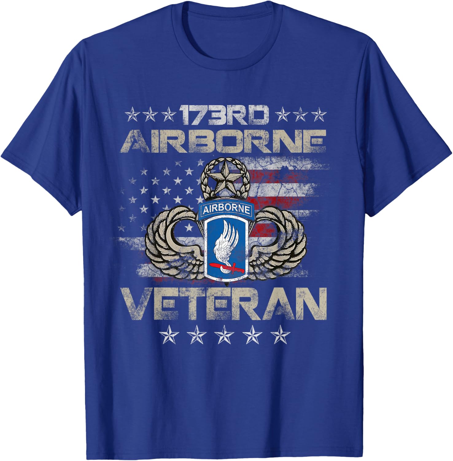 173rd Airborne Brigade Veteran U.S Flag Airborne Paratrooper T-Shirt - T-Shirt | Royal