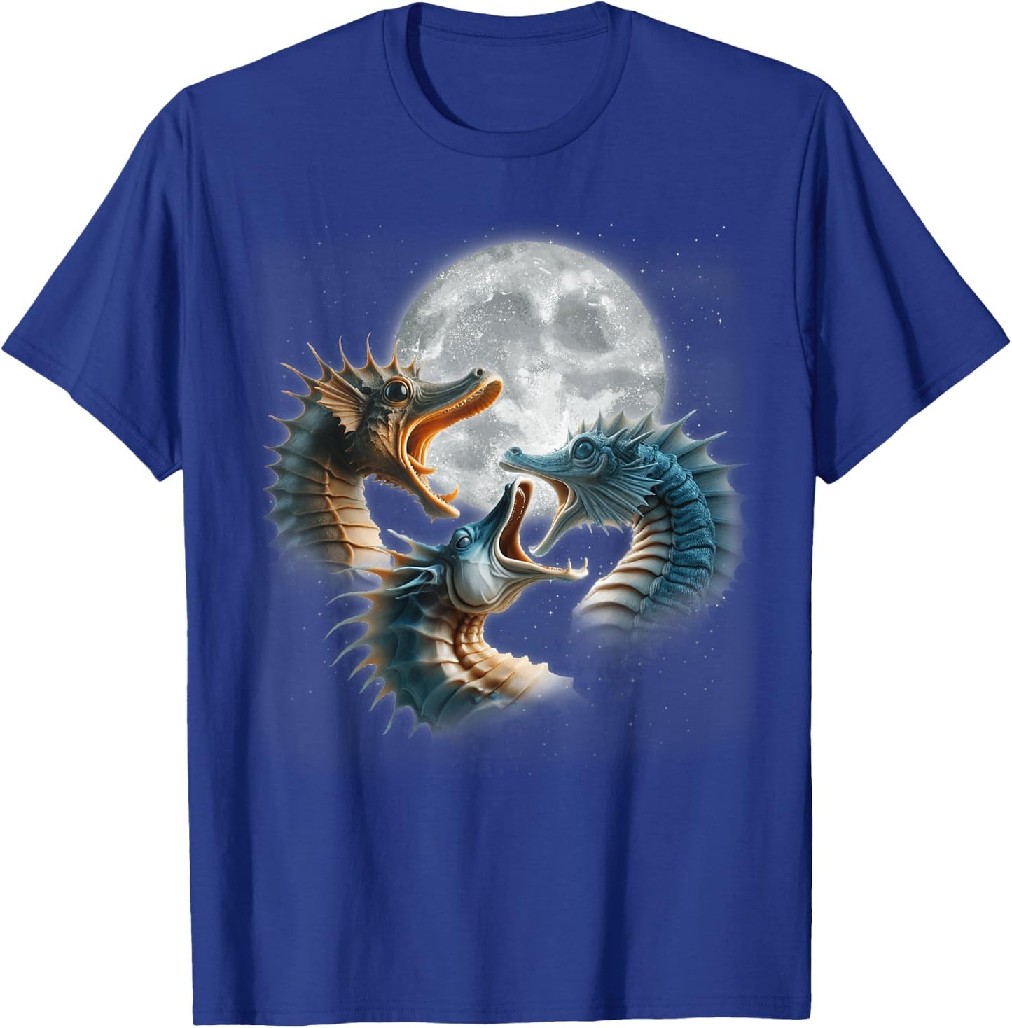 3 Seahorses Howling At The Moon Seahorse Lover Sea Aquarium T-Shirt - T-Shirt | Royal