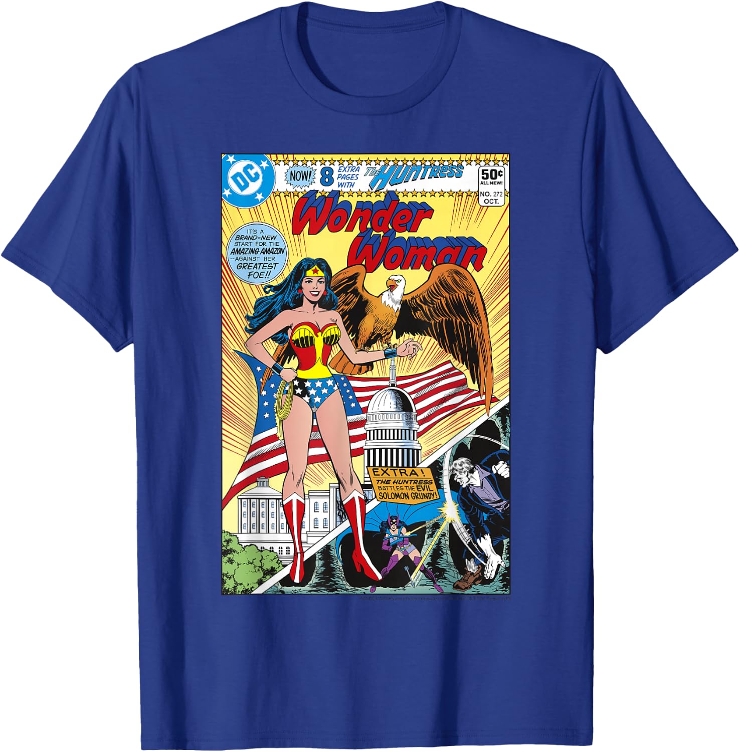 DC Comics Wonder Woman Vintage Huntress Comic Cover T-Shirt - T-Shirt | Royal
