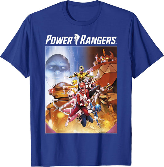 Power Rangers Rainbow Color Action Group Shot Poster T-Shirt - T-Shirt | Royal