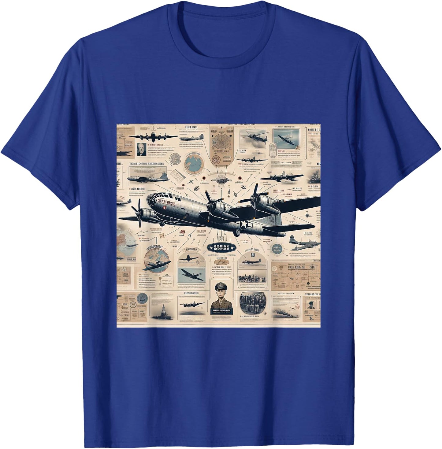 B29 Superfortress WW2 Warplane Airplane Infographics T-Shirt - T-Shirt | Royal