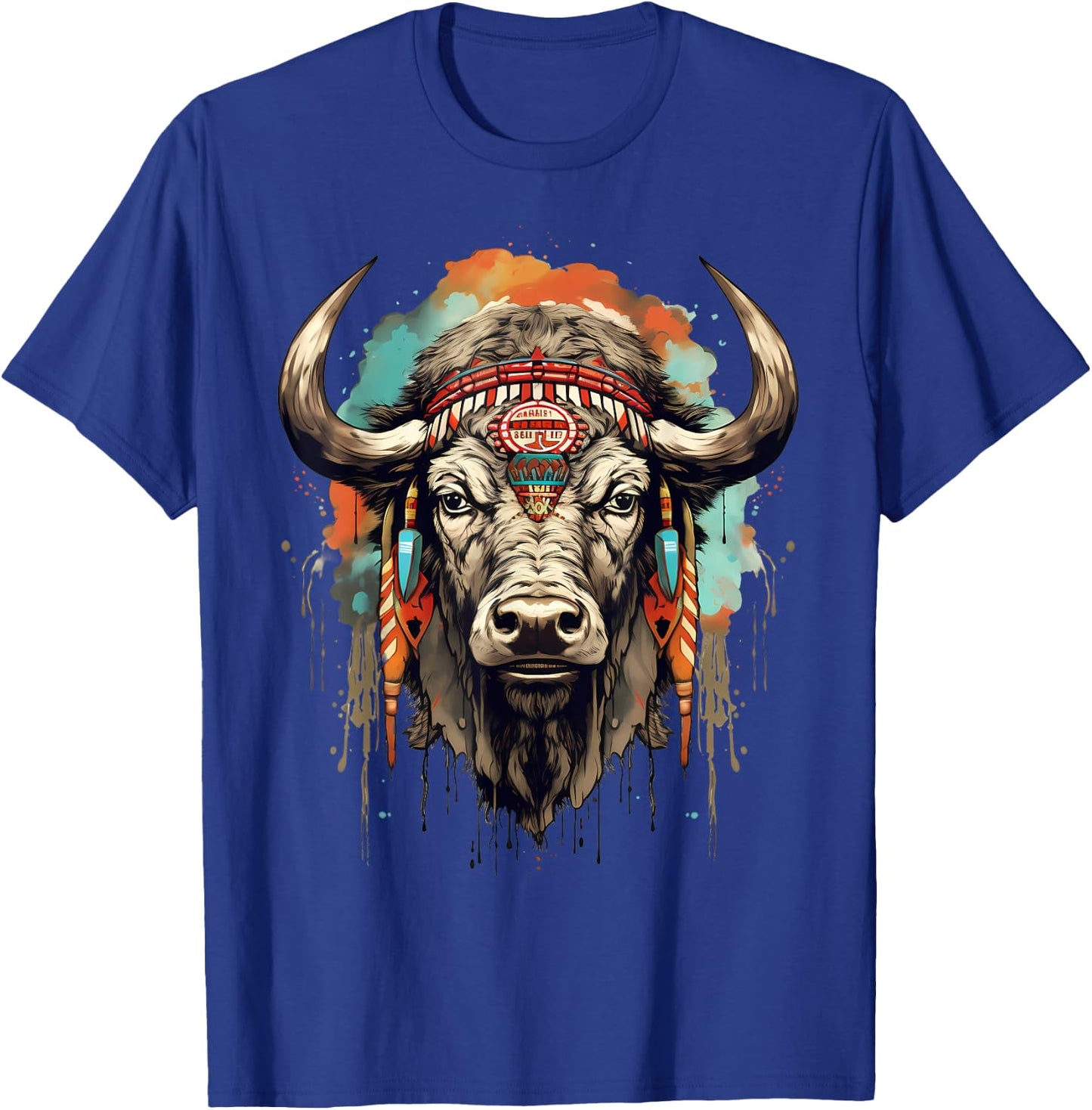 Buffalo Indian Artwork Wildlife Safari Nature Bison Portrait T-Shirt - T-Shirt | Royal