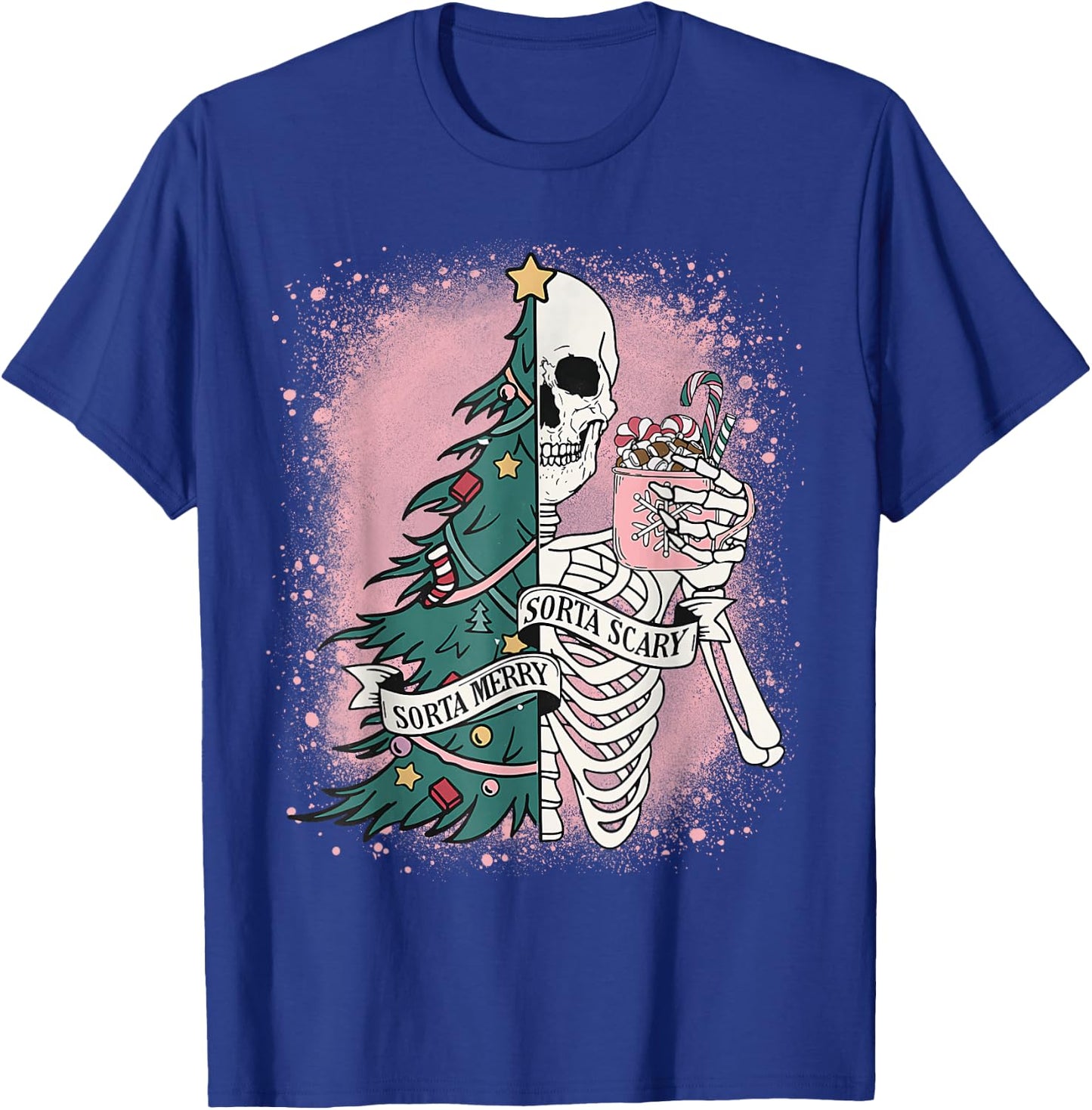 Funny Skeleton Christmas Tree Xmas Sorta Merry Sorta Scary T-Shirt - T-Shirt | Royal