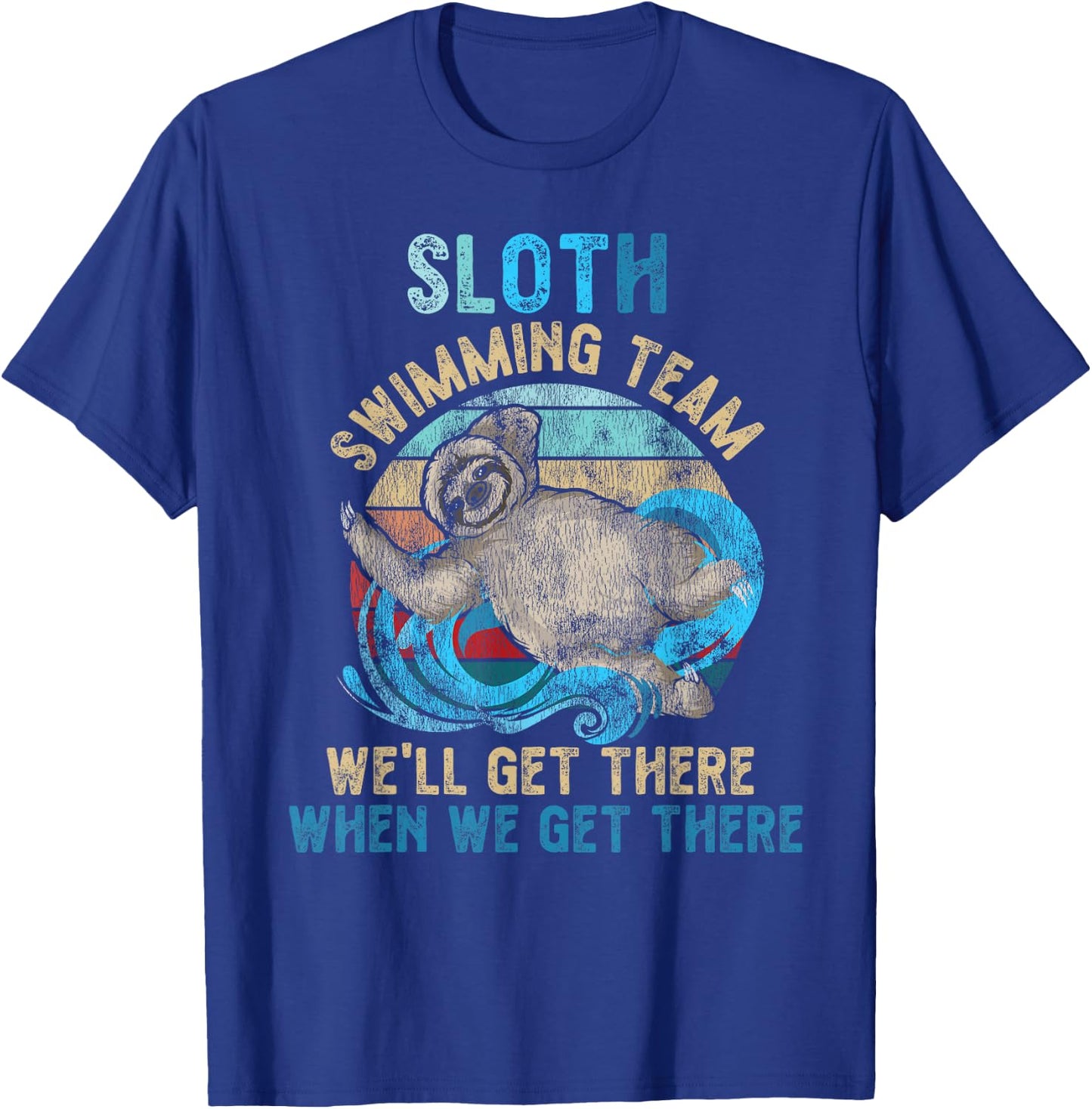 Swimmer Swim Sloth Swimming Team Retro T-Shirt - T-Shirt | Royal